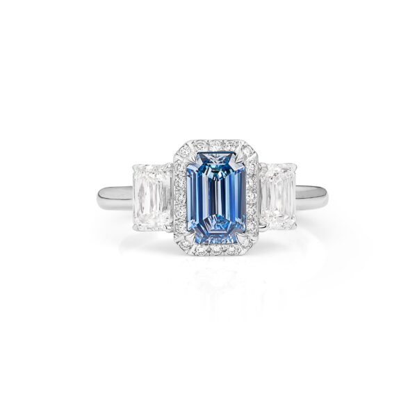 Emerald Cut Blue Diamond Ring