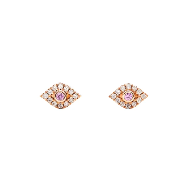 Baby Evil Eye Earrings — Pink Sapphire & White Diamonds in 24K Rose Gold