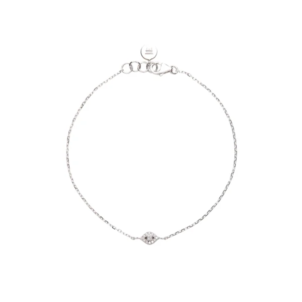 Baby Evil Eye Bracelet — White Diamonds in 24K White Gold
