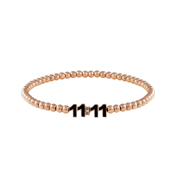 11:11 Beads Bracelet — Black Enamel & Brown Diamonds in 24K Rose Gold