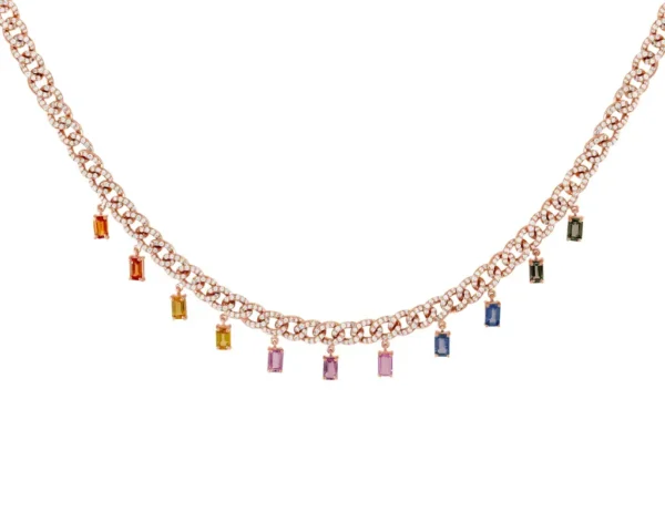 White Diamond Pavé Reversible Necklace - Rainbow Sapphires