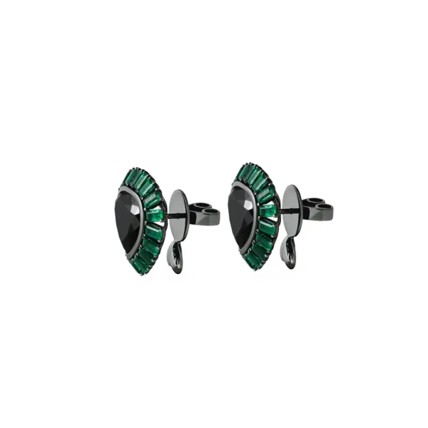 Haute Earrings — Black Diamonds & Emerald Baguettes in Black Gold