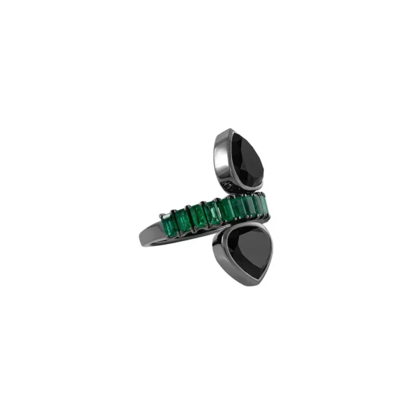 Haute Ring — Emerald & Black Diamonds in Black Gold