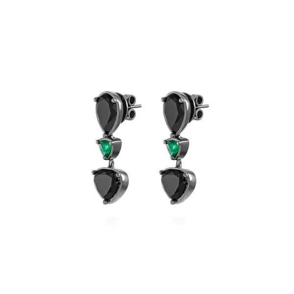 Haute Earrings - Emeralds & Black Diamonds in Black Gold