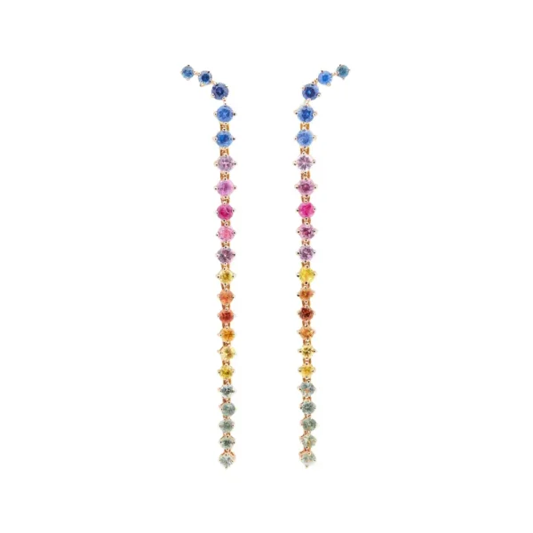 Dreamy Long Earrings — Natural Rainbow Sapphires in 24K Rose Gold