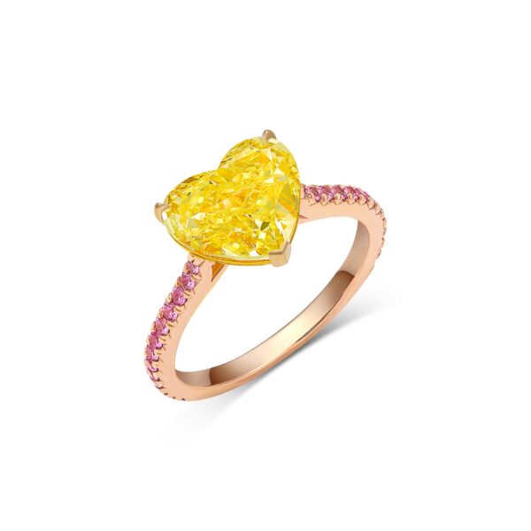Yellow Heart Shape With Pink Sapphire Pave